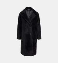 Manteau Gabyni droit mi-long effet fourrure Noir Maje