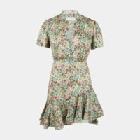 Robe courte évasée basque fleurs Vert Sandro