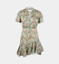 Robe courte évasée basque fleurs Vert Sandro