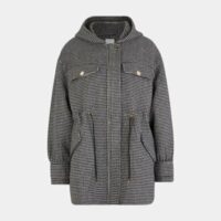 Manteau court droit pied-de-coq capuche Noir Sandro