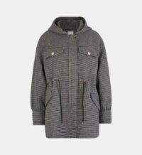 Manteau court droit pied-de-coq capuche Noir Sandro