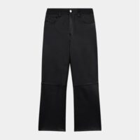 Pantalon évasé Perryo en cuir Noir Maje