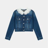 Blouson en jean Brenda col brodé Bleu Maje