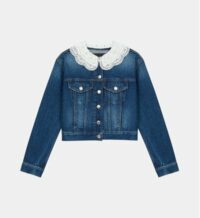 Blouson en jean Brenda col brodé Bleu Maje