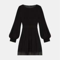 Robe courte plissée Roelle à dentelle Noir Maje