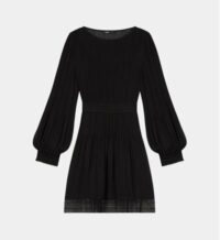 Robe courte plissée Roelle à dentelle Noir Maje