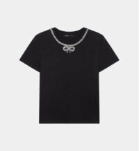 T-shirt droit Topala col strass Noir Maje