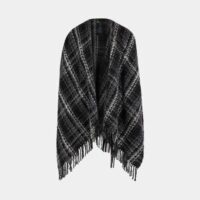 Poncho carreaux tweed franges Noir Maje