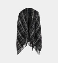 Poncho carreaux tweed franges Noir Maje