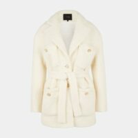 Manteau Guiliette court ceinturé maille fantaisie Beige Maje