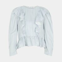 Blouse droite volants rayures soie Blanc Sandro