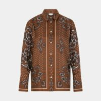 Chemise droite paisley soie Marron Sandro