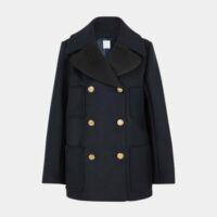 Manteau court drap de laine Bleu Sandro