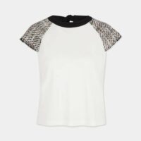 T-shirt Tweela droit manches en tweed Blanc Maje