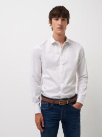 Chemise slim en popeline à pois Blanc Devred 1902