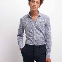 Chemise slim en popeline imprimée Bleu Devred 1902