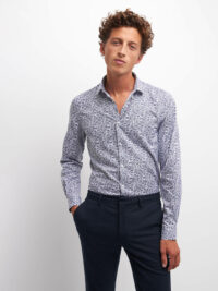 Chemise slim en popeline imprimée Bleu Devred 1902