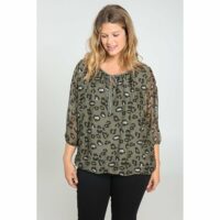 Blouse en soie et viscose imprimé léopard col rond manches 3/4 Paprika