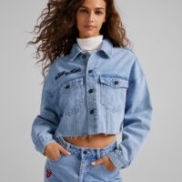 Blouson En Jean Rolling Stones Femme Xs Bleu Lavé Bershka