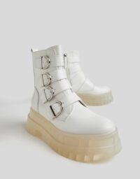 Bottines Plateforme Boucles Femme 37 Blanc Bershka