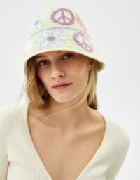 Chapeau Bob Maille Yin Et Yang Femme Blanc Cassé Bershka