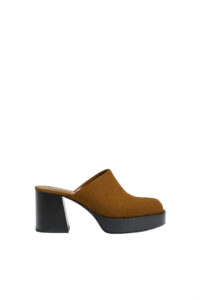 Chaussures à Talon Type Sabot En Cuir Marron Pull&Bear