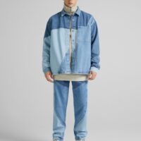 Chemise Denim Deux Couleurs Homme L Bleu Lavé Bershka