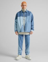 Chemise Denim Deux Couleurs Homme L Bleu Lavé Bershka