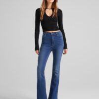 Jean Flare Moulant Taille Très Haute Femme 32 Bleu Bershka