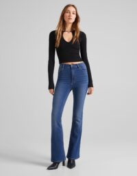 Jean Flare Moulant Taille Très Haute Femme 32 Bleu Bershka