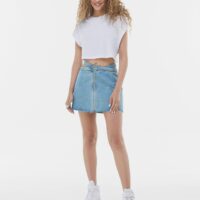 Jupe Denim Cut Out Détail Réfléchissant Femme 34 Bleu Lavé Bershka