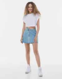 Jupe Denim Cut Out Détail Réfléchissant Femme 34 Bleu Lavé Bershka