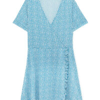 Robe Courte Imprimée Style Ballerine à Manches Courtes Bleu Pull&Bear