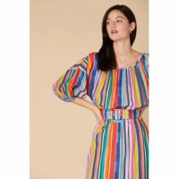 Robe longue manches 3/4 imprimé rayures - Cabine Galeries Lafayette