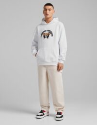 Sweat Capuche Oversize Imprimé Homme M Blanc Bershka