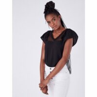 Tee shirt manches courtes col dentelle Naf Naf