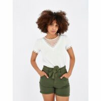 Tee shirt manches courtes dentelle et plumetis Naf Naf