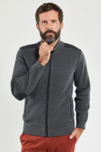 Cardigan "Carnac" - maille haute densité Homme Gris chiné Armor Lux