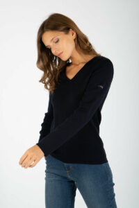 Pull col V "Locminé" - laine et acrylique Femme Rich Navy Armor Lux