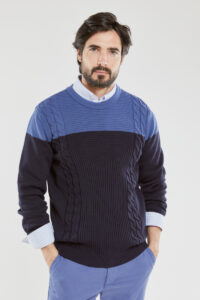 Pull maille torsadée Deauville - coton Homme Navire/Obscur Armor Lux