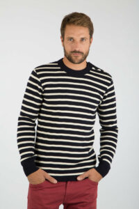 Pull marin rayé "Fouesnant" - laine Homme Rich navy/Nature Armor Lux