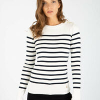 Pull marin rayé "Groix" - coton Femme MILK/RICH NAVY Armor Lux