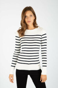 Pull marin rayé "Groix" - coton Femme MILK/RICH NAVY Armor Lux