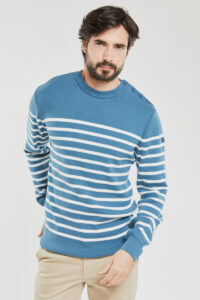 Pull marin rayé "Groix" - coton Homme Lagoon Arm/Milk Armor Lux