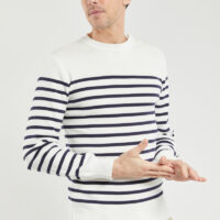 Pull marin rayé "Groix" - coton Homme Milk/Navire Armor Lux