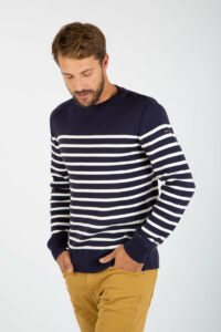 Pull marin rayé "Groix" - coton Homme NAVIRE/MILK Armor Lux