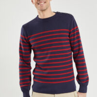 Pull marin rayé "Groix" - coton Homme Navire/Piment Armor Lux