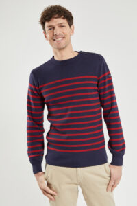 Pull marin rayé "Groix" - coton Homme Navire/Piment Armor Lux