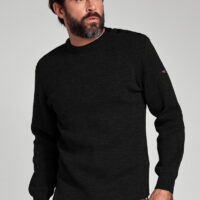 Pull marin uni "Fouesnant" - laine Homme Noir Armor Lux