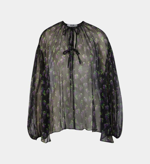 Blouse fluide voile soie imprimé raisins Noir MSGM